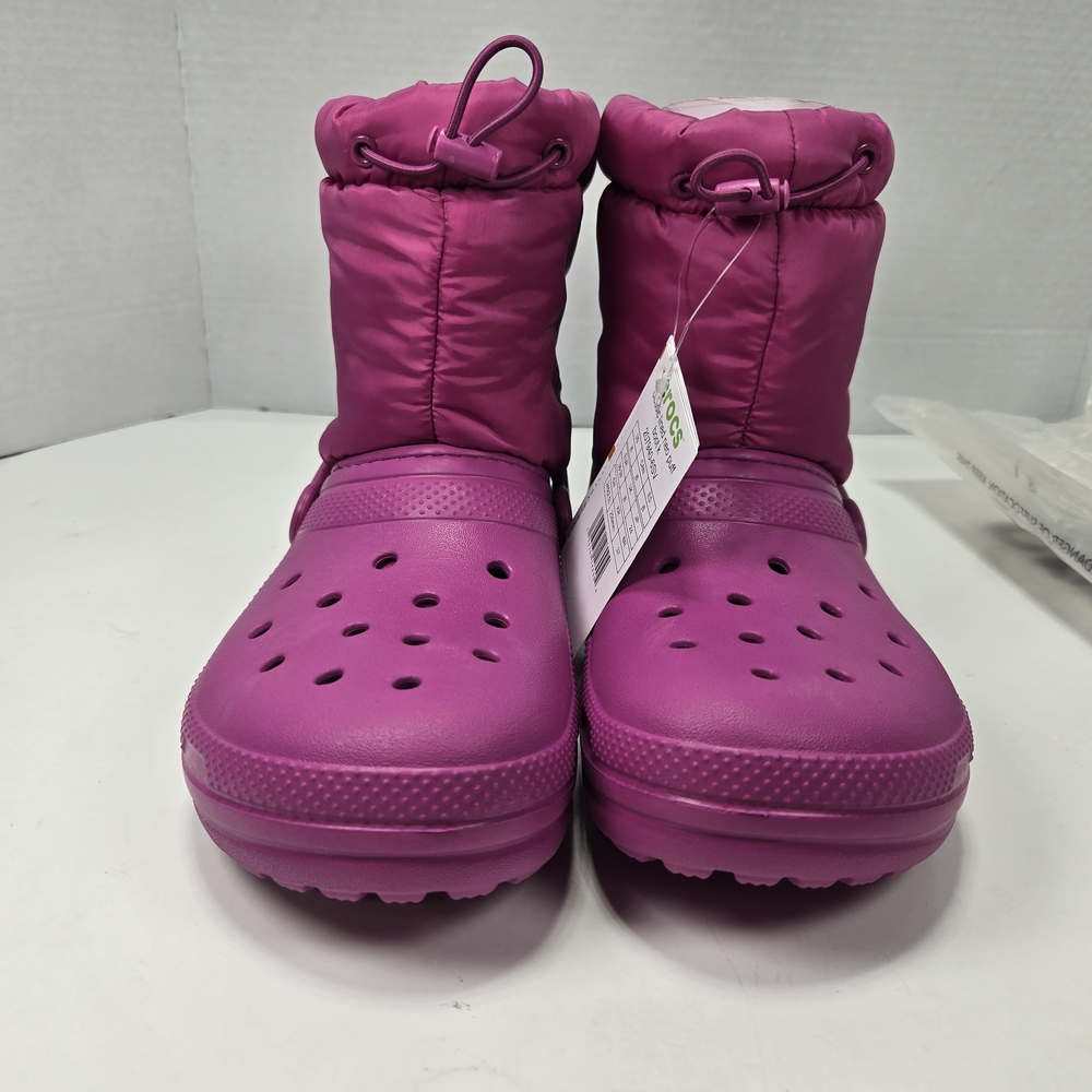 Crocs Classic Lined Neo Puff Fuschia Fun Pink Kids Snow Boots Size J6 (Big Girl) - Picture 2 of 11